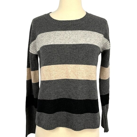 SWTR Sweaters - SWTR Women's XS Sweater Gray Striped Merino Cashmere Crew Neck Pullover Soft